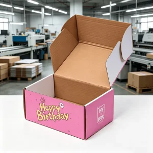 Corrugated Mailer Box Outer Full Color Printing Inner Natural Kraft Paper Shipping Boxes for Birthday Gift Candy Favor Packaging