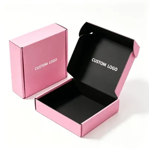 Corrugated Mailer Box with Pastel Pink Exterior Black Interior Foldable Shipping Paper Box for Apparel Cosmetic Outer Packaging
