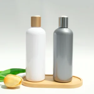 Cosmetic Skincare Packing 10oz 300ml PET Plastic Round Shape Shampoo Conditioner Bottle with Press Disc Top Cap