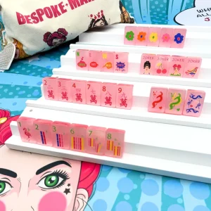 Cotton Candy Pink Pearl Pop Diva American Mahjong Tiles 160 Pieces With Flamingo Heart and Pop Culture Joker Designs
