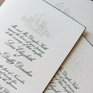 Cotton Paper Letterpress Invitation Set Wedding Invitations With Debossed Garland Pattern