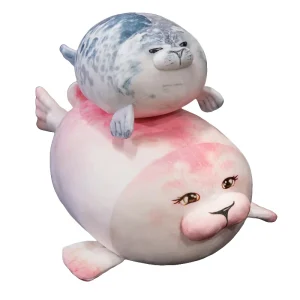 Couple Seal Toy Stuffed Animal Throw Pillow Home Decoration Valentine’s Birthday Gift Soft Pink Sea Lion Cushion