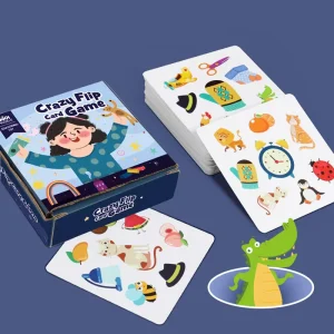 Crazy Flip Card Games Educational Learning Wooden & Paper Cartoon Animal Fruits Vehicle Toys for 4-6Y Kids Boys Girls