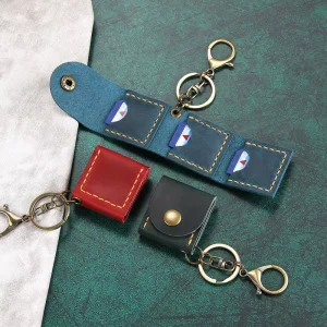Crazy Horse Vintage PU Leather Mini Storage Pouch Keychain Business Card Protective Bag Snap Button