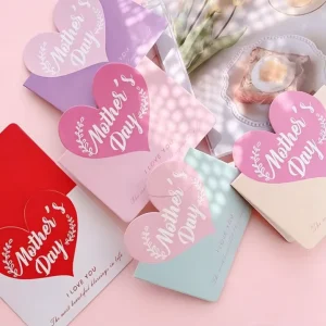 Creative 3D Stereo Eco friendly Mother’s Day Card New Christmas Blush Pink Heart Shape Custom Size Paper Die Cut Gift Expressing