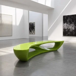 Creative Hollow Design Modern Curved Fiberglass Bench Glossy Surface Art Public Seat Statue for Plaza Gallery Airport