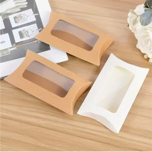 Creative Kraft Paper Gift Box with Clear Window Pillow Style Design Wedding Candy Packaging Box Black Cowhide Color Model 12.19