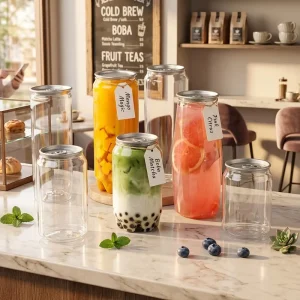 Cross Border Factory Direct Sales Transparent Milk Tea Packaging Pull Tab Cans PET Jars Cylindrical Model 202 Internet Famous