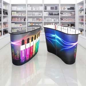 Curved Aluminum Pop Up Counter Banner Stand Foldable Eco Friendly Easy Assembly Promotion Bar Table for Exhibition Advertising