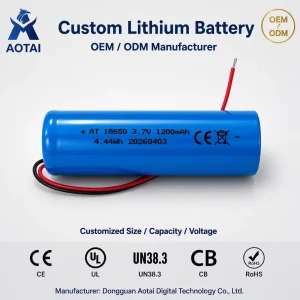 Custom 18650 3.7V 1200mAh Rechargeable Lithium Battery With Wire Leads for Bluetooth Speaker Security Camera