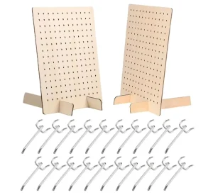 Custom 2 Pack Wooden Pegboard Display Stand Retail Rack 17 X 13 Inches with 20 Pcs Hooks