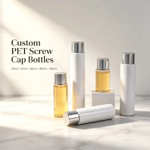 Custom 35ml 55ml 60ml 80ml 100ml PET Screw Cap UV Printed Bottle for Skin Care Serum and Face Cream Packaging