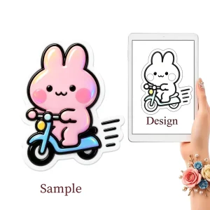Custom 3D Glossy Rabbit Scooter Metal Fridge Magnet, Eco-Friendly Cute Cartoon Personalized Gift