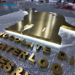 Custom 3D Logo LED Backlit Sign Gold Stainless Steel Illuminated Channel Letters for Office Interior Wall Branding Sign