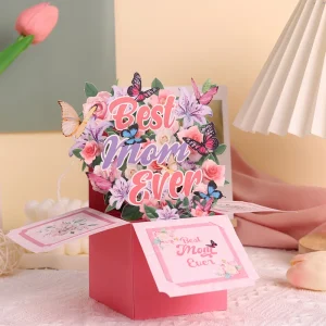 Custom 3D Mother’s Day Pop Up Greeting Card Eco friendly Die Cut Paper with Gloss Varnish Elegant Thank You Mom Gift Card