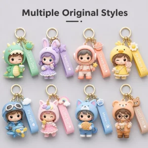 Custom 3D PVC Kawaii Anime Character Keychain Soft Rubber Bag Charm Cartoon Animal Keyring for Gift