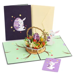 Custom 3D Pop-Up Easter Greeting Card, Laser-Cut Bunny Paper Carving with Envelope