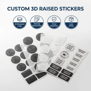 Custom 3D Raised Embossed Stickers Vinyl Adhesive Logo Labels for Brand Identity Packaging