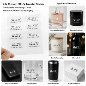 Custom 3D UV Transfer Sticker Transparent Metal Logo Label Waterproof for Brand Packaging