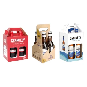 Custom 4 Can Beer Wine Bottle Carton Packaging Box with Matt Lamination Eco Friendly Kraft Corrugated Paper