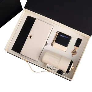 Custom 4-in-1 A5 Notebook Gift Set with Thick-Page Notepad, Power Bank, Keychain and Stainless-Steel Tumbler