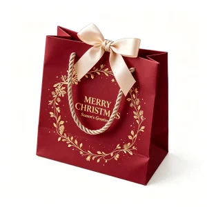 Custom 5mm Thick Ivory Board Paper Gift Bag With Rope Handle, Hot Foil Print Luxury Tote Bag for Holiday Gift & Retail Packaging