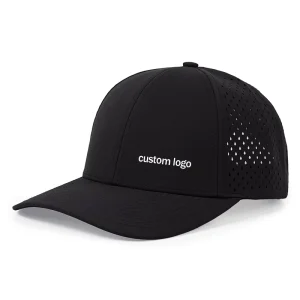 Custom 6 Panel Flat Brim Printing Logo Nylon Baseball Cap Water Resistant Laser Cut Hole Perforated Trucker Hat