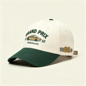 Custom 6 Panel Retro Racing Car Embroidered Baseball Cap Checker Logo Two Color Brim Adjustable Cotton Sport Hat for Men