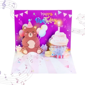 Custom 90 Degree Popup Musical Happy Birthday Greeting Card Rainbow Cake Design Sound Book Snow White Paper Offset Birthday