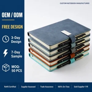 Custom A5 Office Diary PU Faux Leather Hardcover Business Journal Logo Customizable Magnetic Closure Notebook