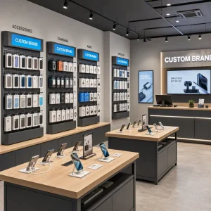 Custom Accessory Display Stand With Display Showcase and Modular Retail Fixture Design for Retail Store Fit-Out Projects