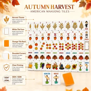 Custom Acrylic American Mahjong Tiles Carrying Bag Autumn Harvest Thanksgiving Pumpkin Turkey Design OEM ODM Private Label
