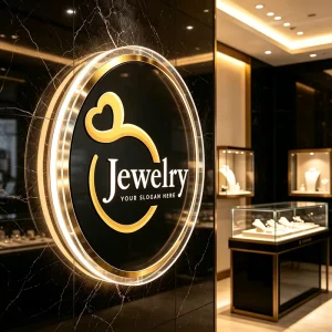 Custom Acrylic Backlit Logo Plaque for Jewellery Stores LED Glowing Commercial Sign for Cosmetic Shops and Beauty Salons