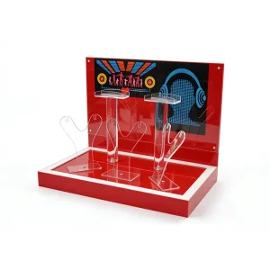 Custom Acrylic Headphone Display Stand Red Acrylic Digital Product Display Rack for Headset Earphone Retail