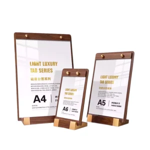 Custom Advertising Acrylic Menu Fast Food Menu Display Slim Hotels A3/A4 Wood Base Restaurant Poster Stand