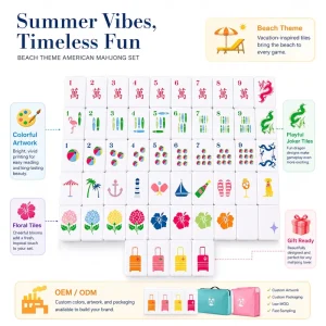 Custom American Mahjong Tiles Beach Vacation Theme Flamingo Beach Ball Floral Design OEM ODM Private Label