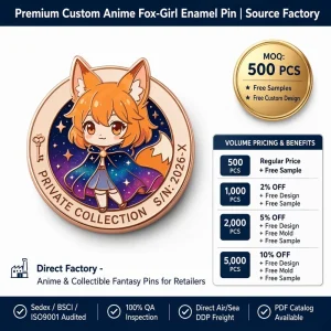Custom Anime Enamel Pin Soft Enamel Pin Fox Girl With Starry Cloak Galaxy Metal Badge 3D Mold Gold Plated Lapel Pin Custom