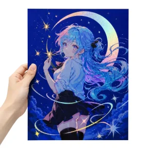 Custom Anime Holo Foil Art Prints Holographic Poster Fanart Artworks Semi Varnish For Home Studio Display