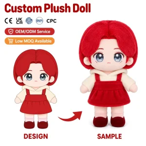 Custom Anime Red Hair Plushie Personalized Plushie Custom Service for Artist Soft Stuffed Toys with Removable Suits