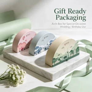 Custom Arch Semi Circle Rigid Gift Box Half Moon Paper Packaging Box for Wedding Birthday Party Favor Candy Souvenir