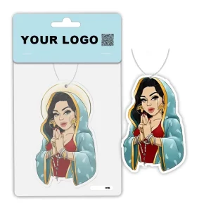 Custom Art Illustration Hanging Fragrance Sheet Long Lasting Car Air Freshener Faith Figure Scented Card for Detailing Business