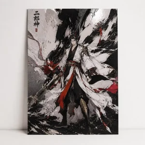 Custom Art Prints 3D Varnish Raised Spot UV Digital Printing Chinese God Erlang Anime Manga Convention Embossed Display Posters
