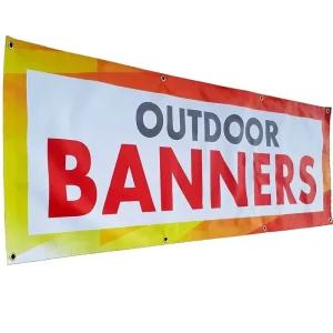 Custom Banner with Photo Text Design, Plastic Material, UV Resistant, Weather Resistant, 4 Grommets