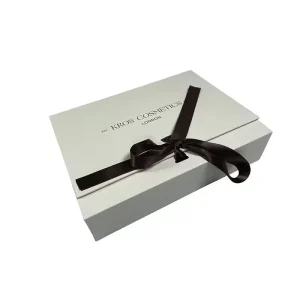 Custom Beige Rigid Lid and Base Box for Gift Packaging with Insert and Gold Silver Foil Logo Support Color Customization