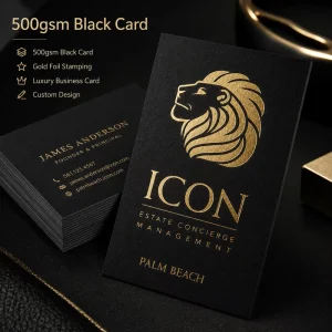 Custom Black Business Cards Gold Foil 500GSM Thick Cardstock for Company Logo Printing Luxury Premium Embossed Any Size Design