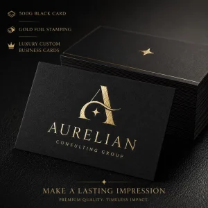 Custom Black Business Cards Gold Foil 500GSM Thick Cardstock for Company Logo Printing Luxury Premium Embossed Any Size Design