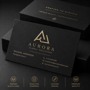 Custom Black Business Cards Gold Foil 500GSM Thick Cardstock for Company Logo Printing Luxury Premium Embossed Any Size Design