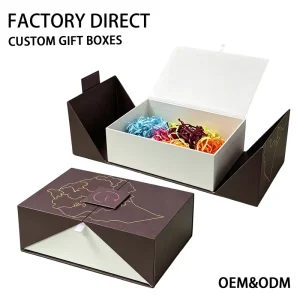 Custom Brown Double Door Magnetic Gift Box with Insert Full Color Printed Luxury Rigid Paper Packaging Box for High End Products