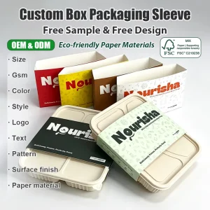 Custom Cardboard Box Sleeve Takeaway Takeout Food Container Lunch Box Packaging Sleeves Disposable Paper Belly Band for Boxes