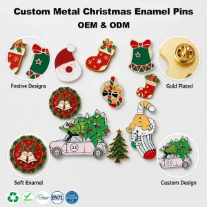 Custom Christmas Theme Hard Enamel 2D Pin Santa Claus Christmas Tree Sock Bell Metal Lapel Pin Holiday Gift Badge